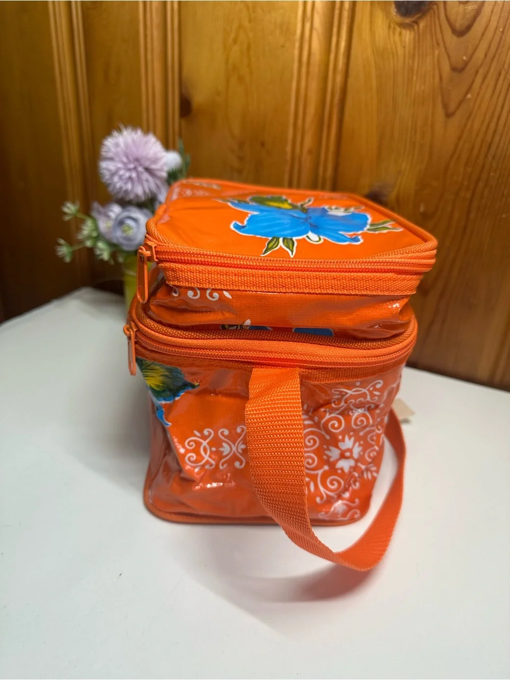 Orange Floral Vinyl lunch Bag
